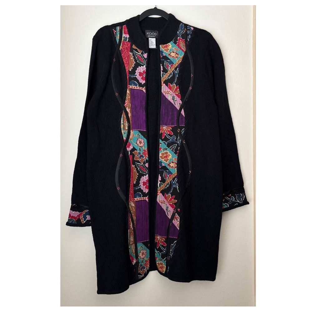 Vtg Koos Of Course Quilted Patchwork Duster Long Cardigan Large Silk Wool Blend